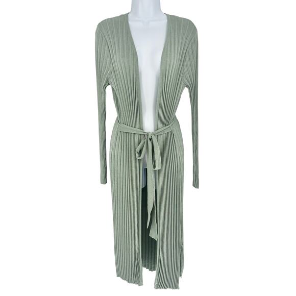 Love Token Sage Green Ribbed Accordion Long Open Front Cardigan Size M - Picture 4 of 9
